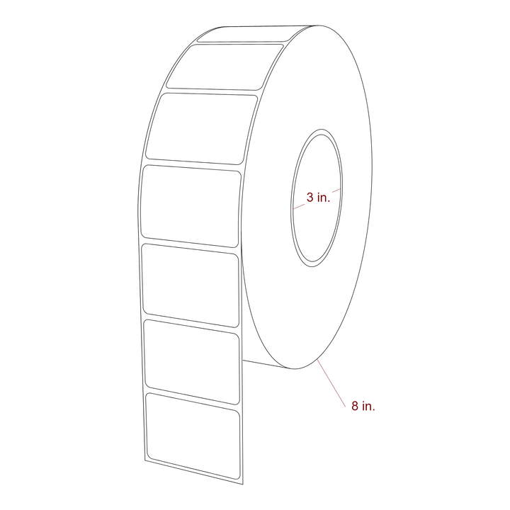 2.25 Inch x 1.5 Inch Rectangle Inkjet Label Roll - 3 Inch Core - 8 Inch Roll OD - 3D Perspective