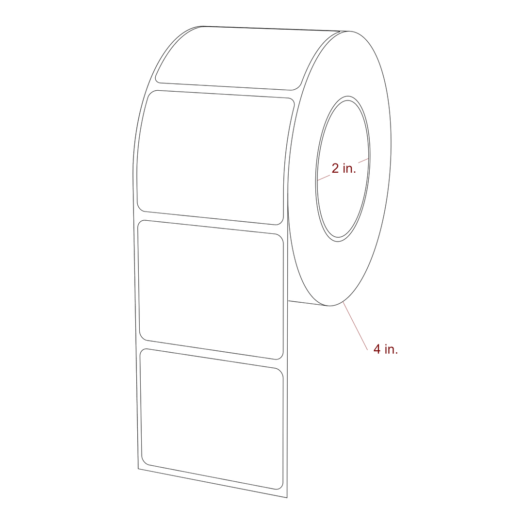 2.25 Inch x 1.75 Inch Rectangle Inkjet Label Roll - 2 Inch Core - 4 Inch Roll OD - 3D Perspective