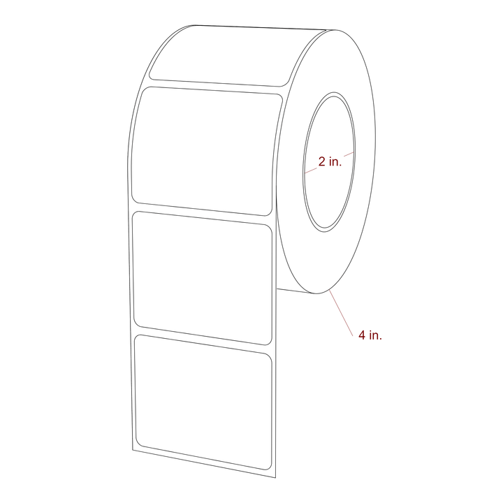 2.25 Inch x 1.75 Inch Rectangle Inkjet Label Roll - 2 Inch Core - 4 Inch Roll OD - 3D Perspective