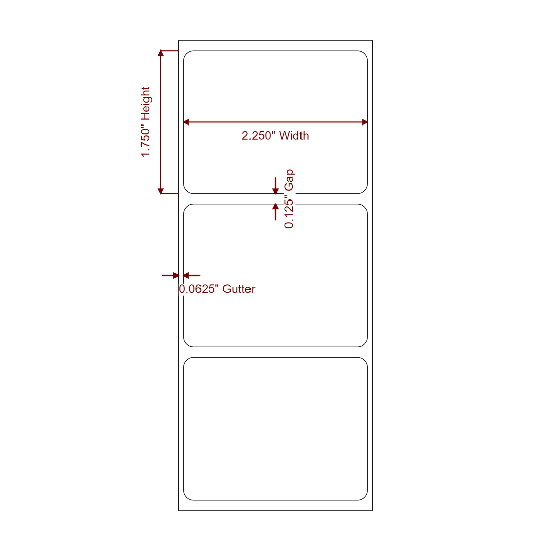 2.25 Inch x 1.75 Inch Rectangle Inkjet Label Roll - 2D Drawing