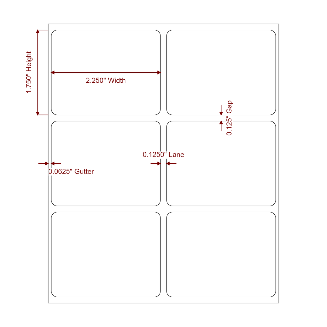 2.25 Inch x 1.75 Inch Rectangle Inkjet Label Roll - 2Up - 2D Drawing