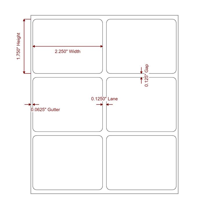2.25 Inch x 1.75 Inch Rectangle Inkjet Label Roll - 2Up - 2D Drawing