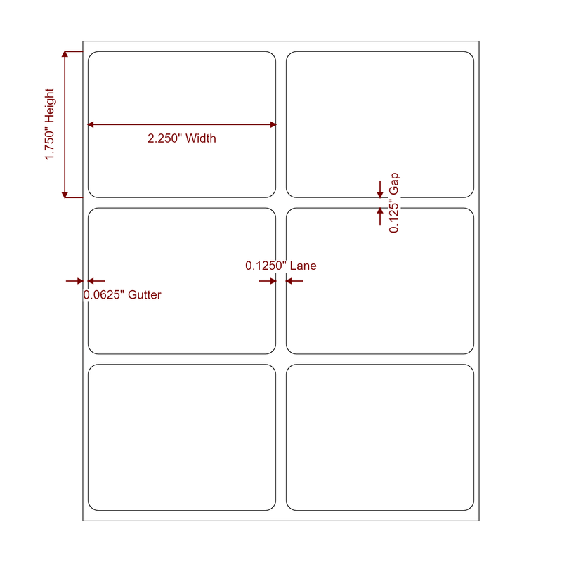 2.25" x 1.75" Inkjet Label Rolls | 2-Up | Fits Epson ColorWorks, VIPColor & Primera - Label Diagram