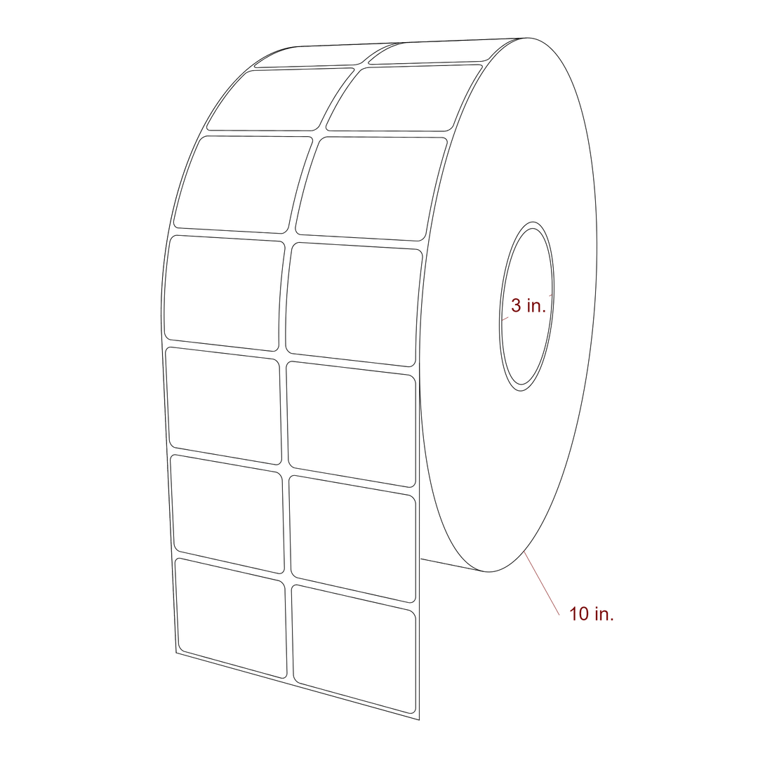2.25 Inch x 1.75 Inch Rectangle Inkjet Label Roll - 3 Inch Core - 10 Inch Roll OD - 2Up - 3D Perspective