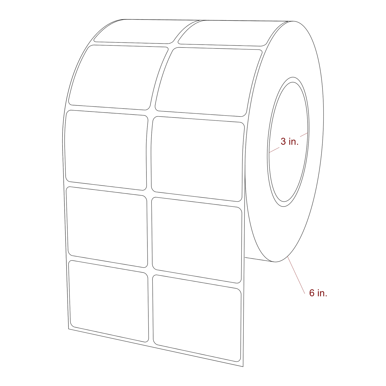 2.25 Inch x 1.75 Inch Rectangle Inkjet Label Roll - 3 Inch Core - 6 Inch Roll OD - 2Up - 3D Perspective