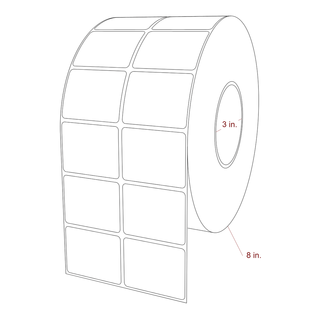 2.25 Inch x 1.75 Inch Rectangle Inkjet Label Roll - 3 Inch Core - 8 Inch Roll OD - 2Up - 3D Perspective