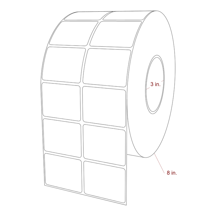 2.25 Inch x 1.75 Inch Rectangle Inkjet Label Roll - 3 Inch Core - 8 Inch Roll OD - 2Up - 3D Perspective