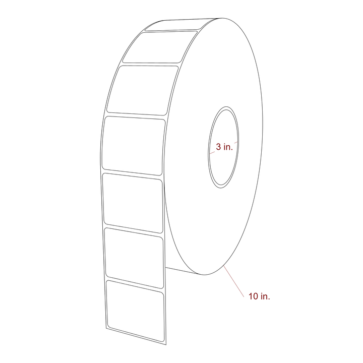 2.25 Inch x 1.75 Inch Rectangle Inkjet Label Roll - 3 Inch Core - 10 Inch Roll OD - 3D Perspective
