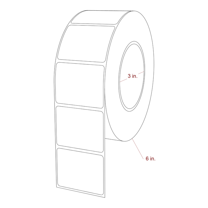 2.25 Inch x 1.75 Inch Rectangle Inkjet Label Roll - 3 Inch Core - 6 Inch Roll OD - 3D Perspective