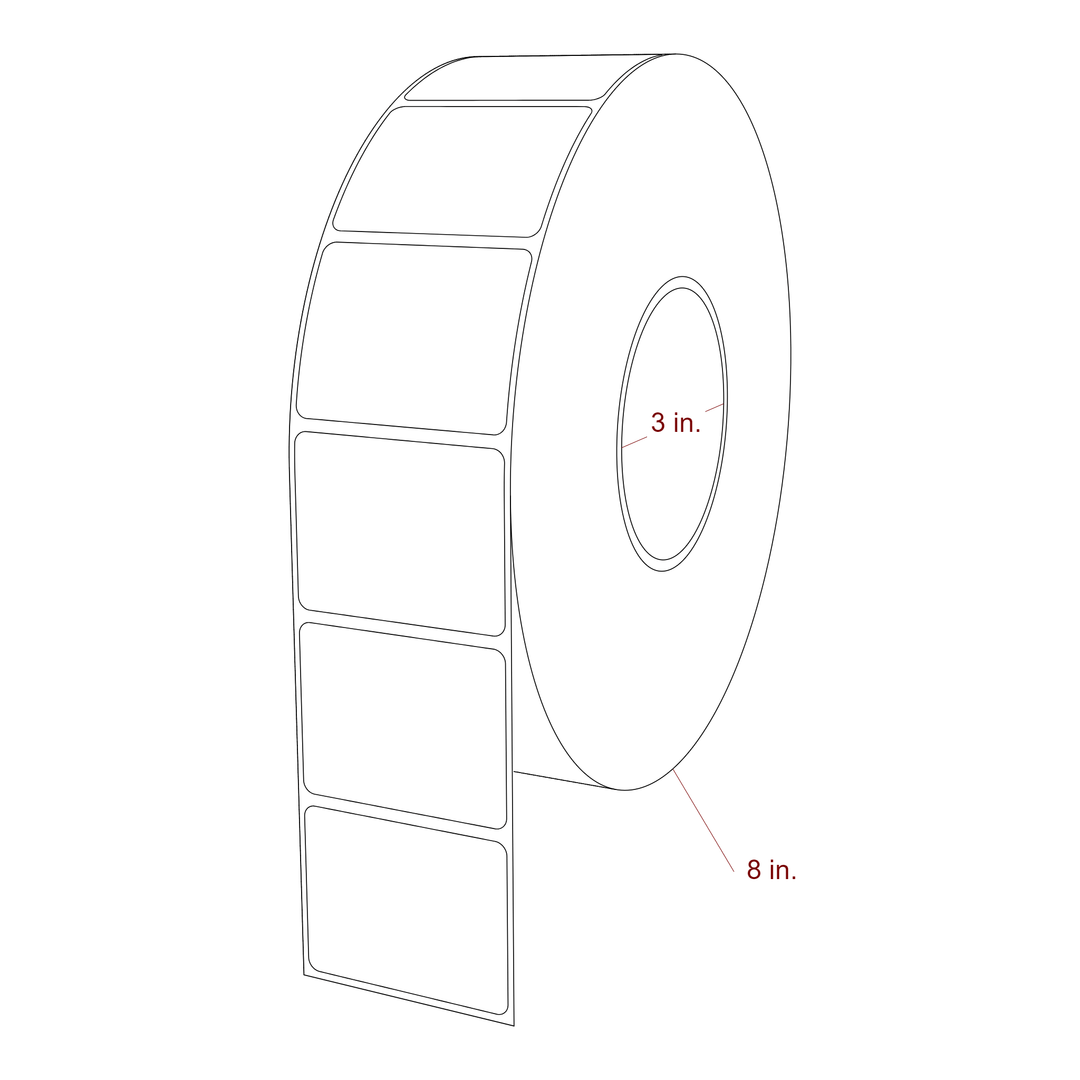 2.25 Inch x 1.75 Inch Rectangle Inkjet Label Roll - 3 Inch Core - 8 Inch Roll OD - 3D Perspective