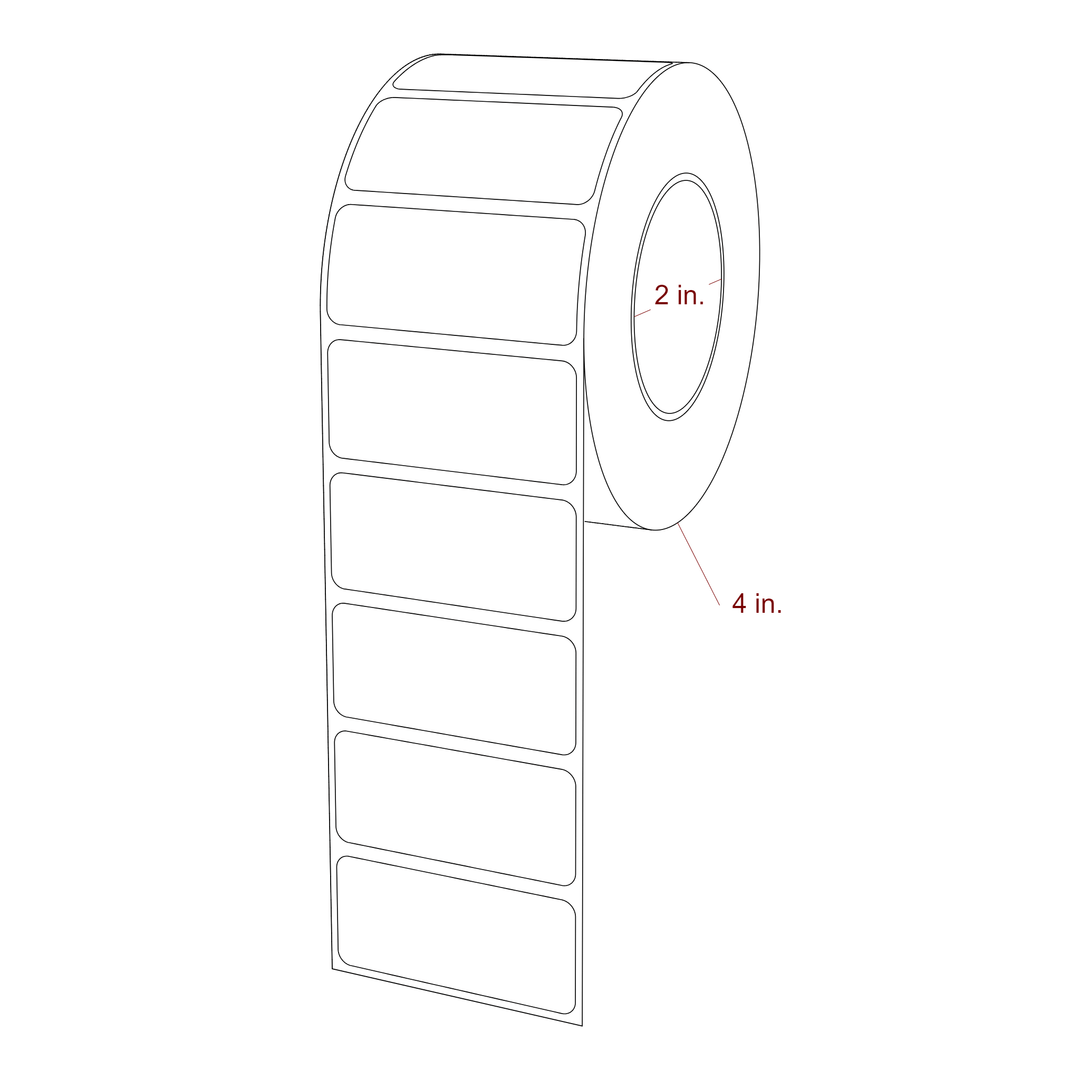 2.25 Inch x 1 Inch Rectangle Inkjet Label Roll - 2 Inch Core - 4 Inch Roll OD - 3D Perspective