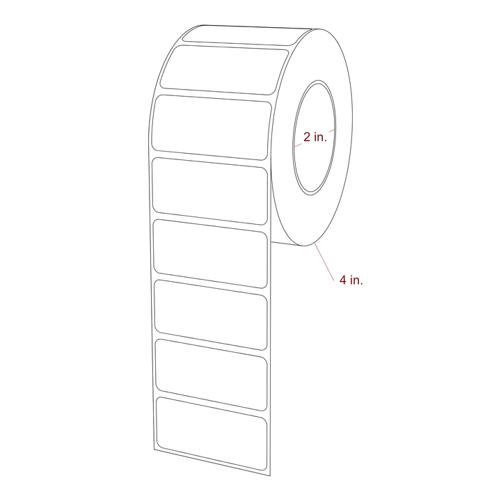 2.25 Inch x 1 Inch Rectangle Inkjet Label Roll - 2 Inch Core - 4 Inch Roll OD - 3D Perspective