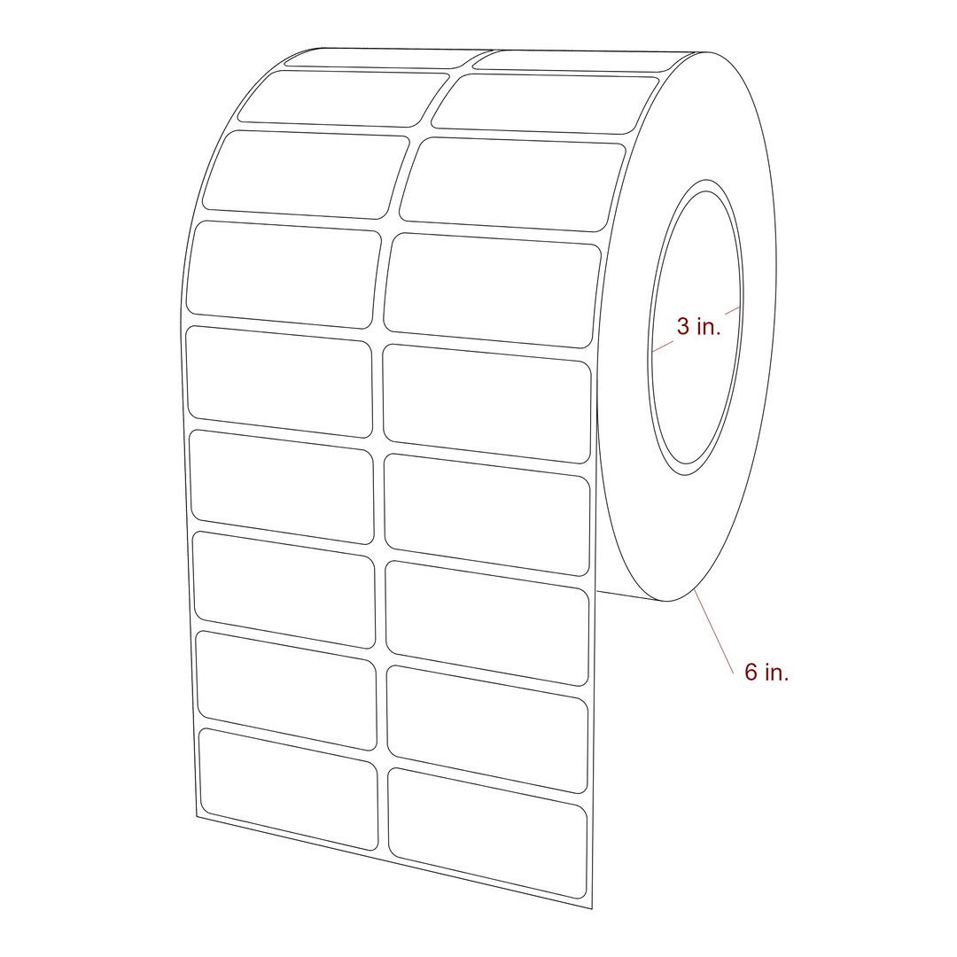 2.25 Inch x 1 Inch Rectangle Inkjet Label Roll - 3 Inch Core - 6 Inch Roll OD - 2Up - 3D Perspective