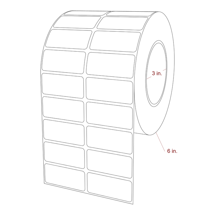 2.25 Inch x 1 Inch Rectangle Inkjet Label Roll - 3 Inch Core - 6 Inch Roll OD - 2Up - 3D Perspective
