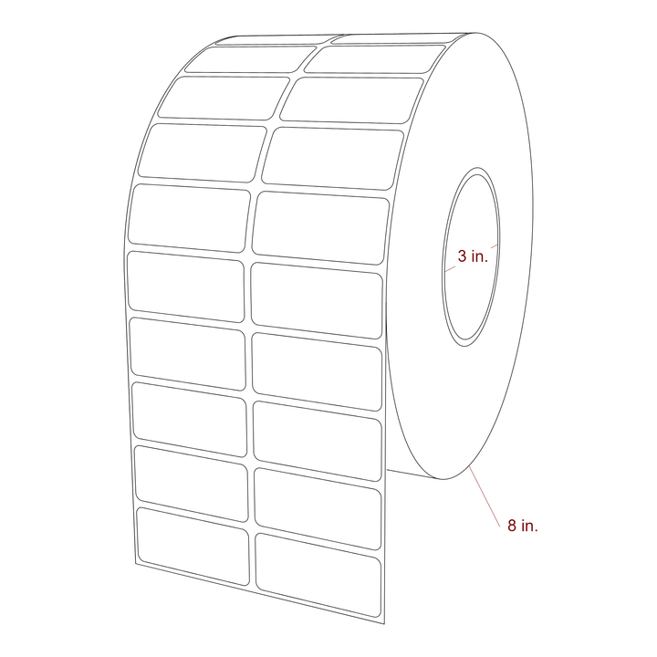 2.25 Inch x 1 Inch Rectangle Inkjet Label Roll - 3 Inch Core - 8 Inch Roll OD - 2Up - 3D Perspective