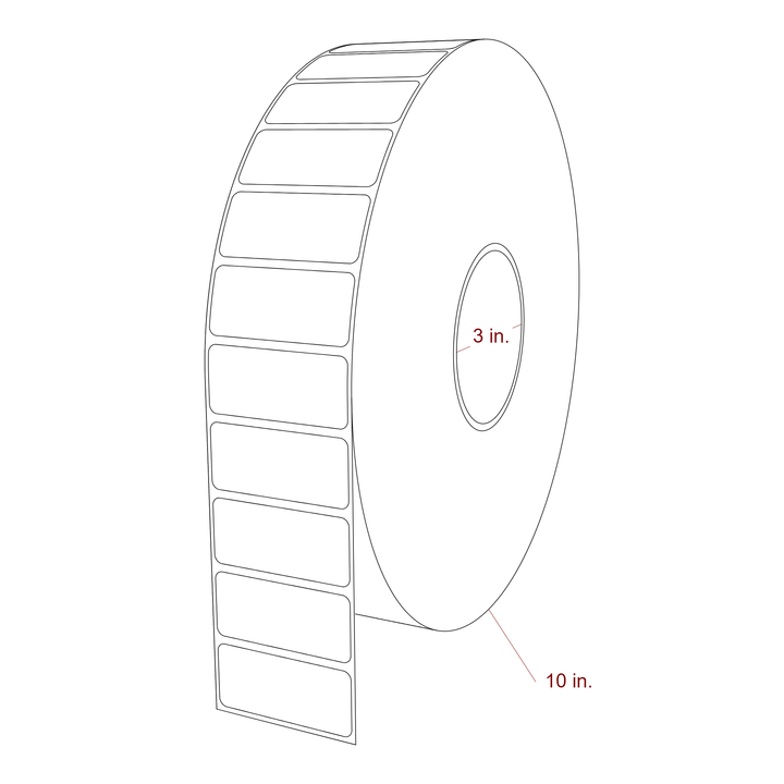 2.25 Inch x 1 Inch Rectangle Inkjet Label Roll - 3 Inch Core - 10 Inch Roll OD - 3D Perspective