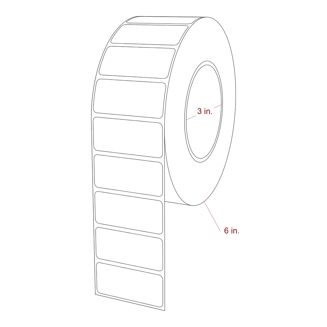 2.25 Inch x 1 Inch Rectangle Inkjet Label Roll - 3 Inch Core - 6 Inch Roll OD - 3D Perspective