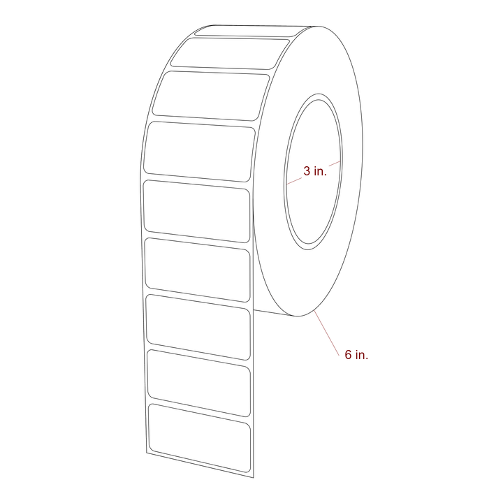 2.25 Inch x 1 Inch Rectangle Inkjet Label Roll - 3 Inch Core - 6 Inch Roll OD - 3D Perspective