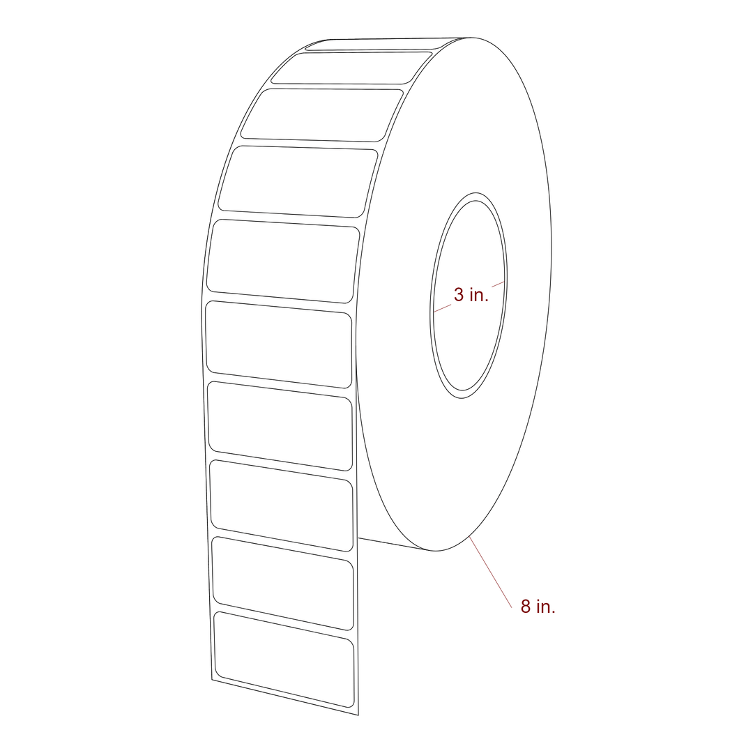 2.25 Inch x 1 Inch Rectangle Inkjet Label Roll - 3 Inch Core - 8 Inch Roll OD - 3D Perspective