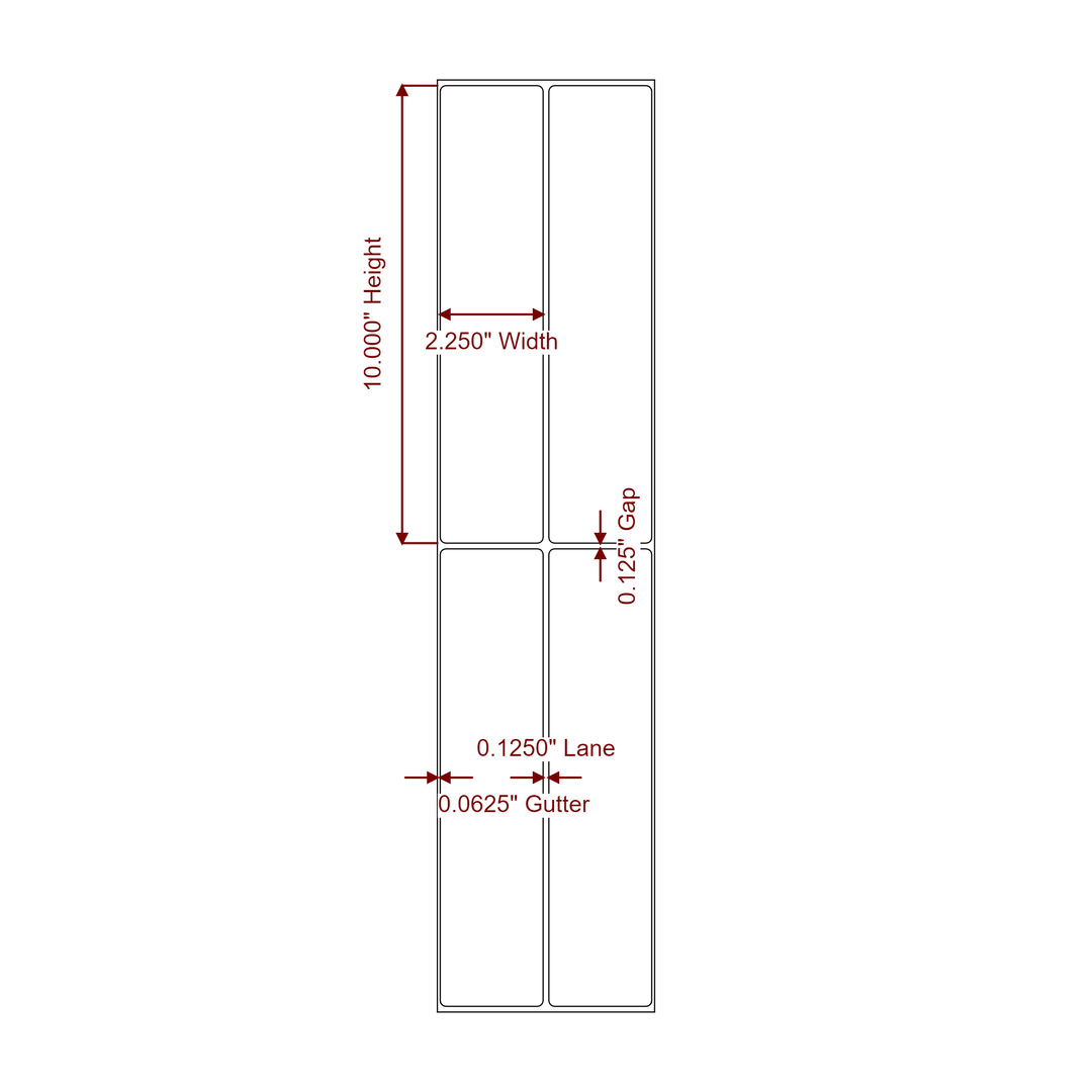 2.25 Inch x 10 Inch Rectangle Inkjet Label Roll - 2Up - 2D Drawing