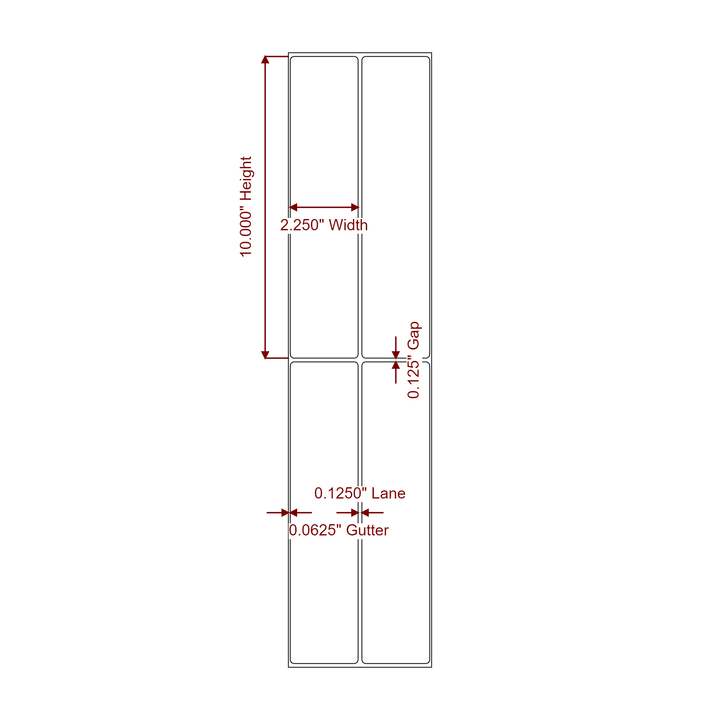 2.25 Inch x 10 Inch Rectangle Inkjet Label Roll - 2Up - 2D Drawing
