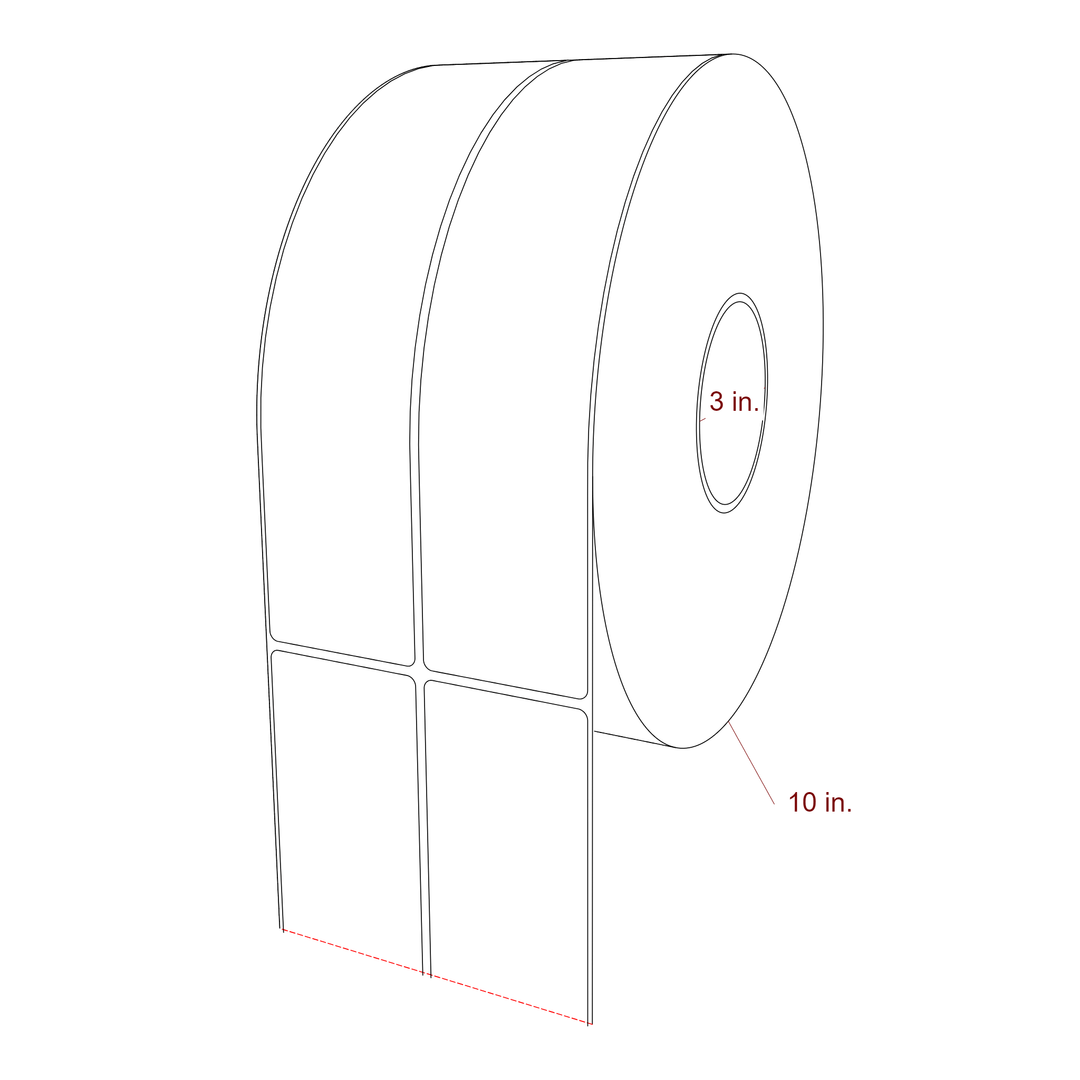 2.25 Inch x 10 Inch Rectangle Inkjet Label Roll - 3 Inch Core - 10 Inch Roll OD - 2Up - 3D Perspective