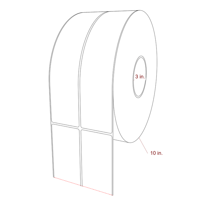 2.25 Inch x 10 Inch Rectangle Inkjet Label Roll - 3 Inch Core - 10 Inch Roll OD - 2Up - 3D Perspective