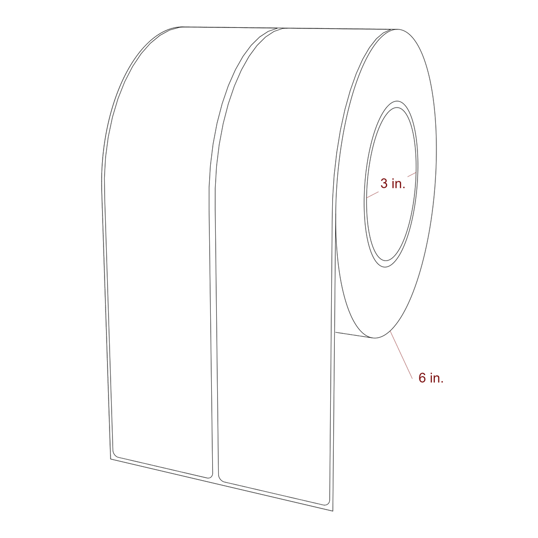 2.25 Inch x 10 Inch Rectangle Inkjet Label Roll - 3 Inch Core - 6 Inch Roll OD - 2Up - 3D Perspective