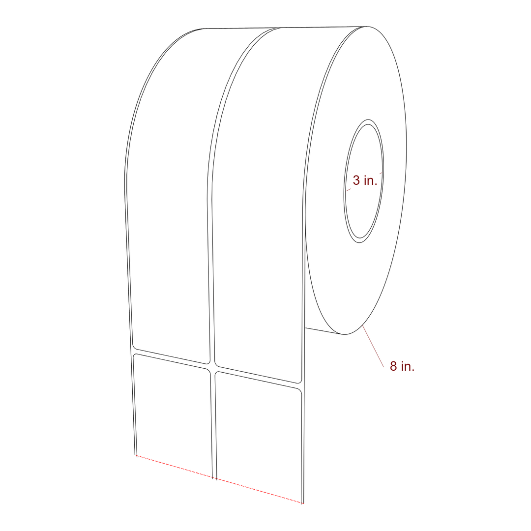 2.25 Inch x 10 Inch Rectangle Inkjet Label Roll - 3 Inch Core - 8 Inch Roll OD - 2Up - 3D Perspective