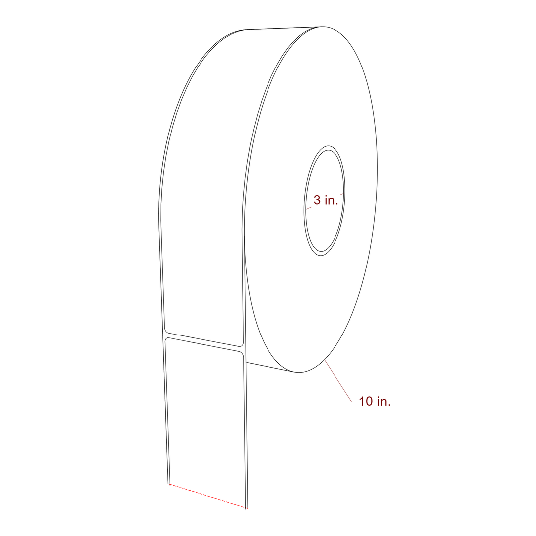 2.25 Inch x 10 Inch Rectangle Inkjet Label Roll - 3 Inch Core - 10 Inch Roll OD - 3D Perspective