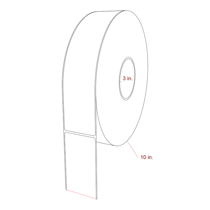 2.25 Inch x 10 Inch Rectangle Inkjet Label Roll - 3 Inch Core - 10 Inch Roll OD - 3D Perspective
