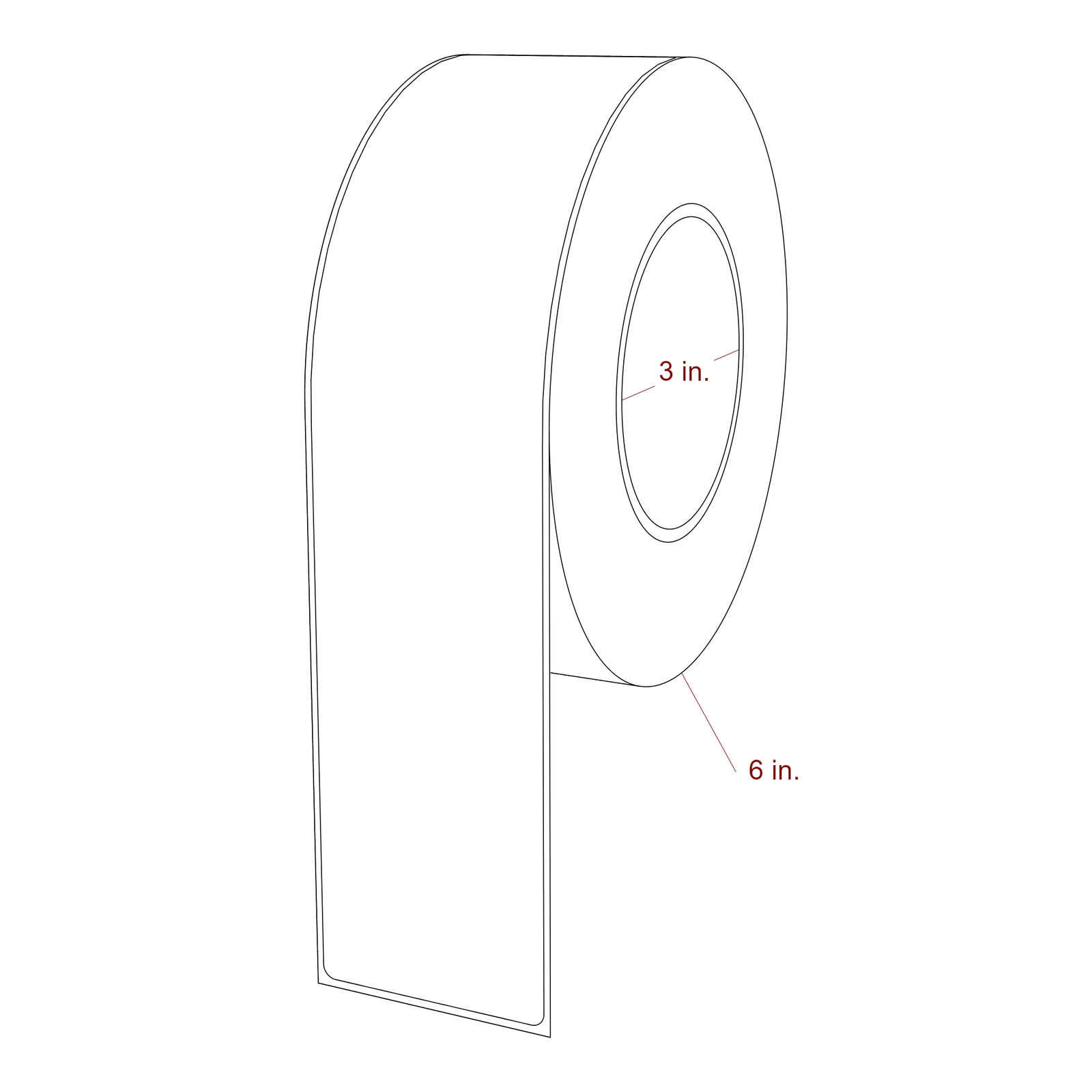 2.25 Inch x 10 Inch Rectangle Inkjet Label Roll - 3 Inch Core - 6 Inch Roll OD - 3D Perspective