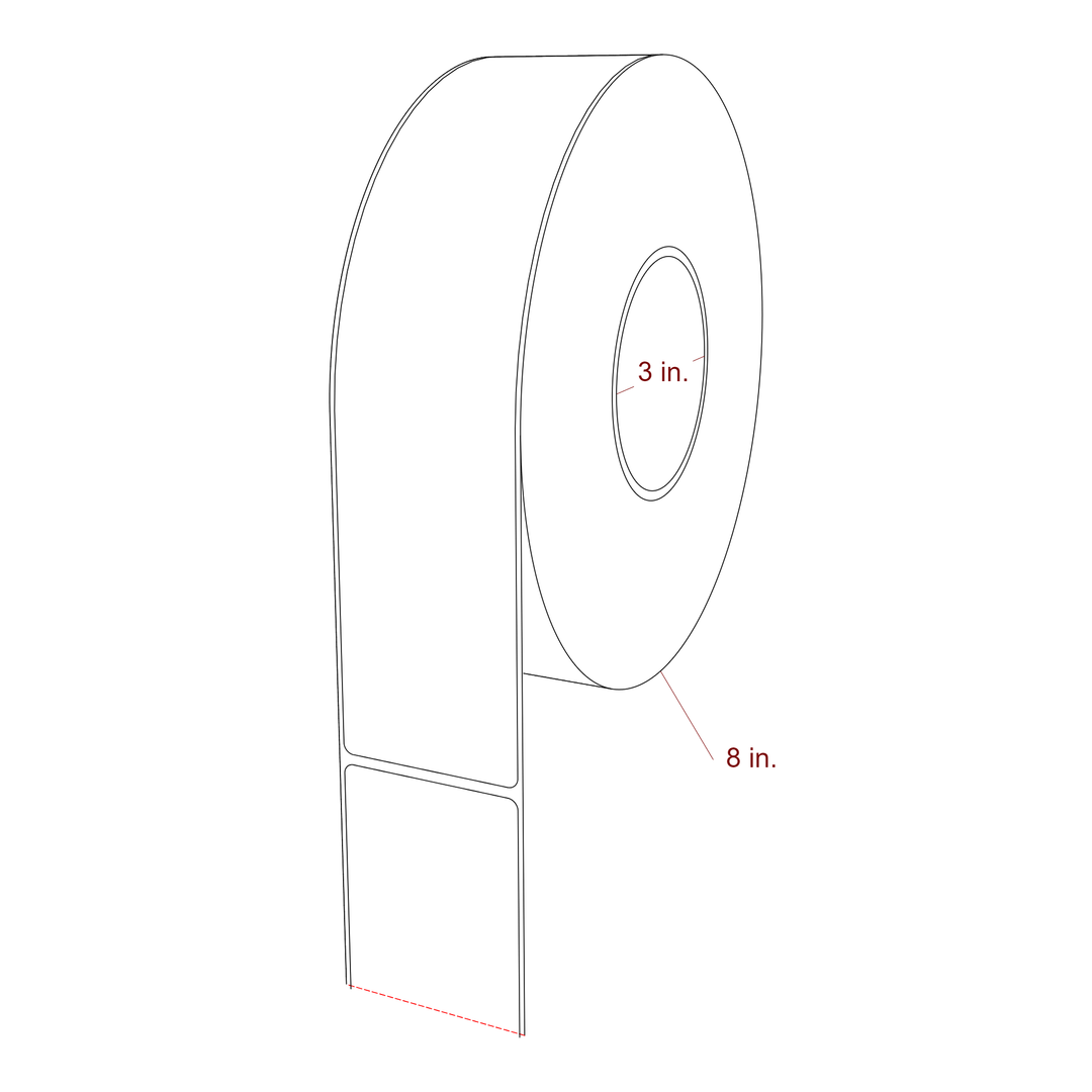 2.25 Inch x 10 Inch Rectangle Inkjet Label Roll - 3 Inch Core - 8 Inch Roll OD - 3D Perspective