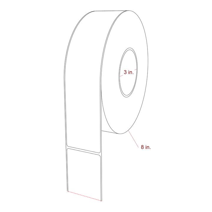 2.25 Inch x 10 Inch Rectangle Inkjet Label Roll - 3 Inch Core - 8 Inch Roll OD - 3D Perspective