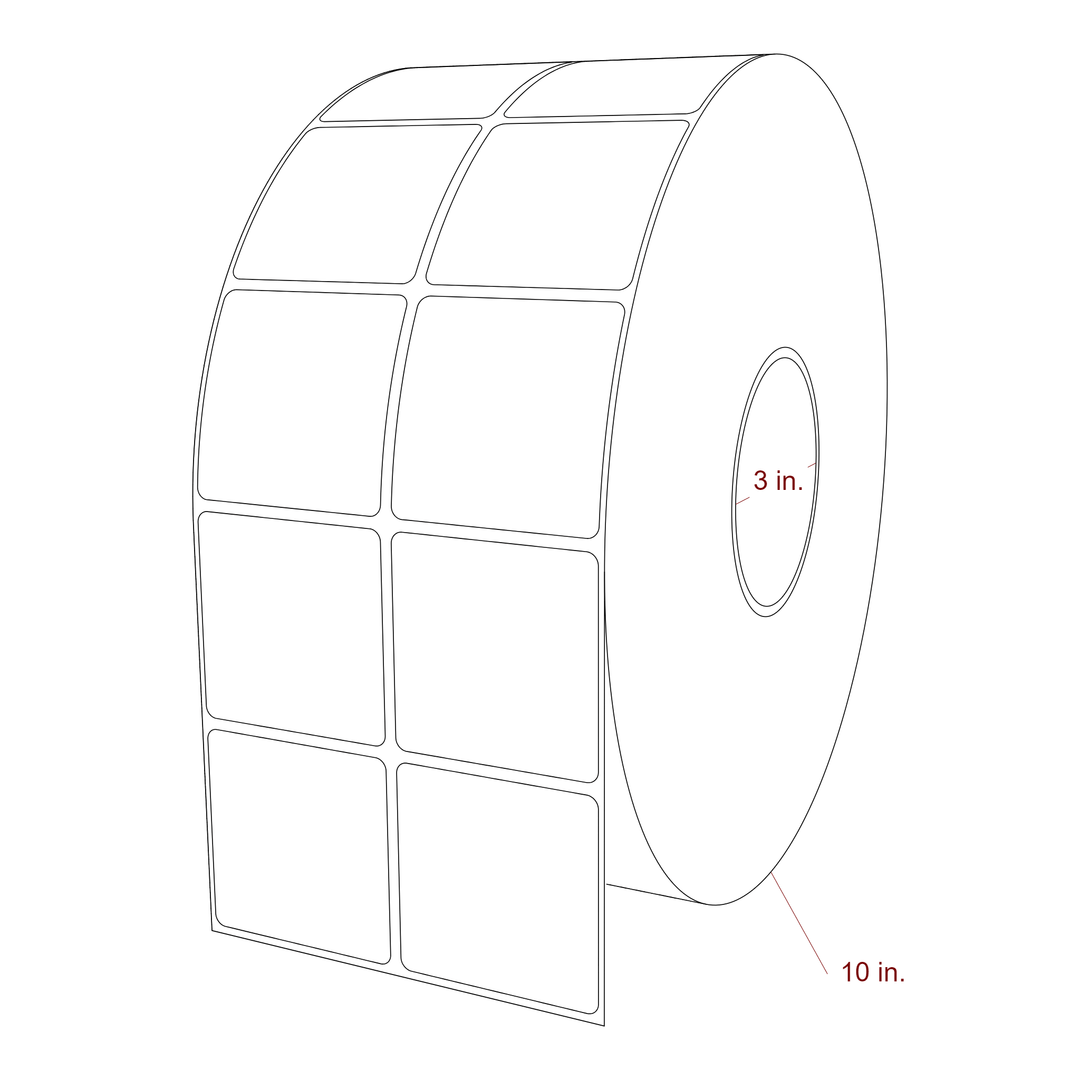 2.25 Inch x 2.25 Inch Rectangle Inkjet Label Roll - 3 Inch Core - 10 Inch Roll OD - 2Up - 3D Perspective