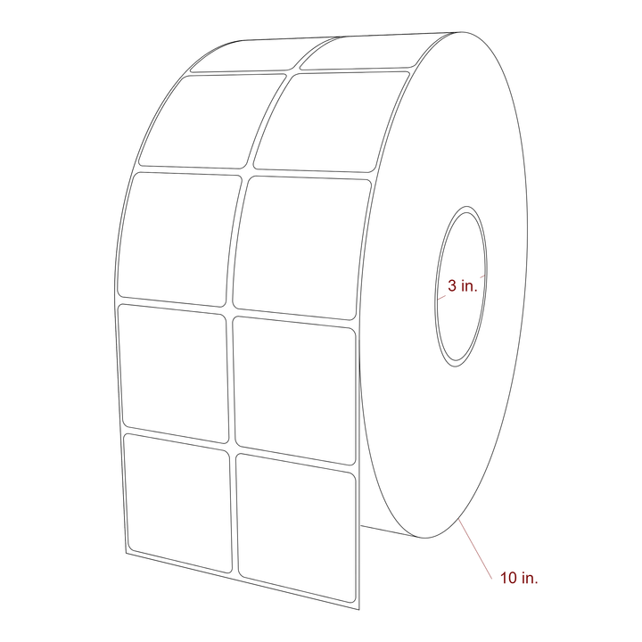 2.25 Inch x 2.25 Inch Rectangle Inkjet Label Roll - 3 Inch Core - 10 Inch Roll OD - 2Up - 3D Perspective