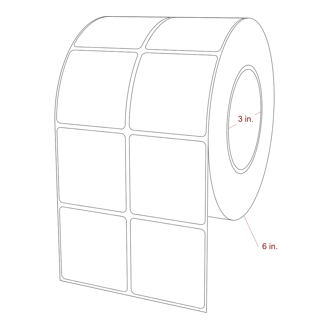 2.25 Inch x 2.25 Inch Rectangle Inkjet Label Roll - 3 Inch Core - 6 Inch Roll OD - 2Up - 3D Perspective