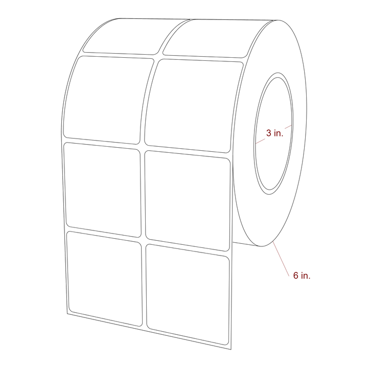 2.25 Inch x 2.25 Inch Rectangle Inkjet Label Roll - 3 Inch Core - 6 Inch Roll OD - 2Up - 3D Perspective