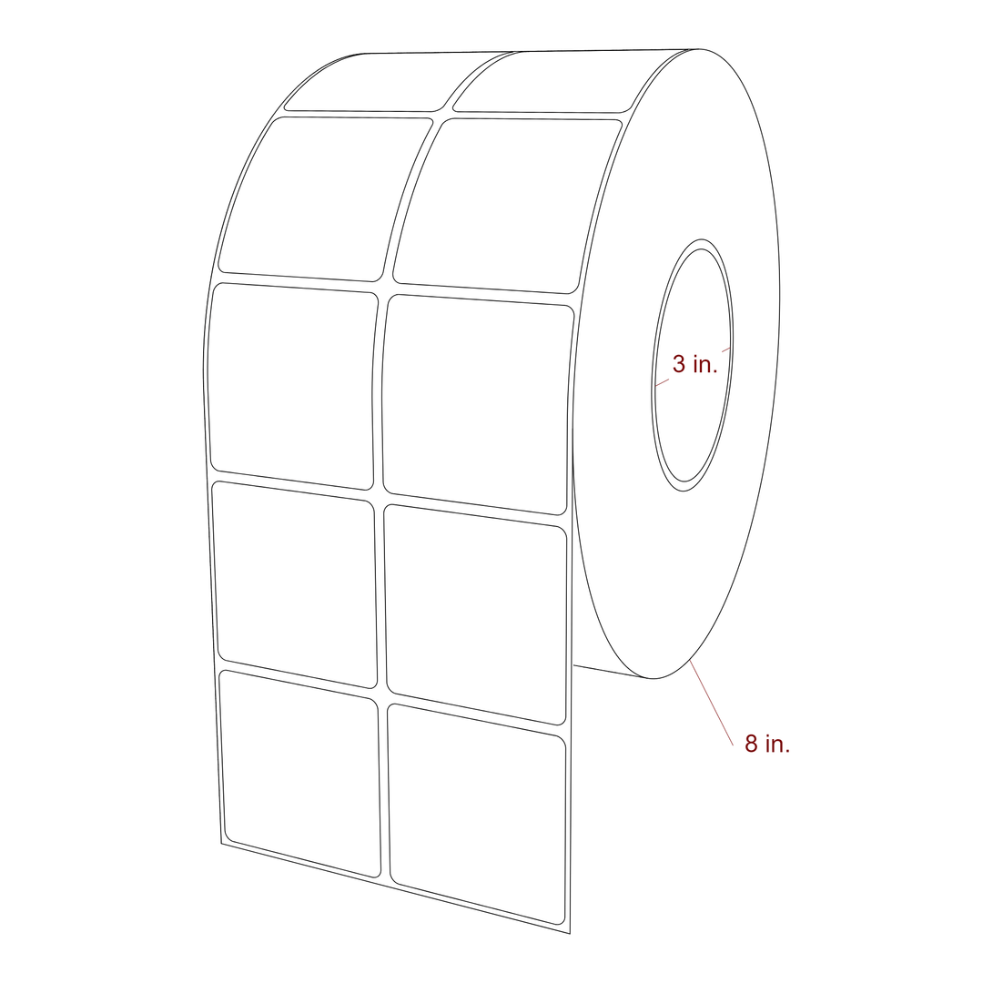 2.25 Inch x 2.25 Inch Rectangle Inkjet Label Roll - 3 Inch Core - 8 Inch Roll OD - 2Up - 3D Perspective