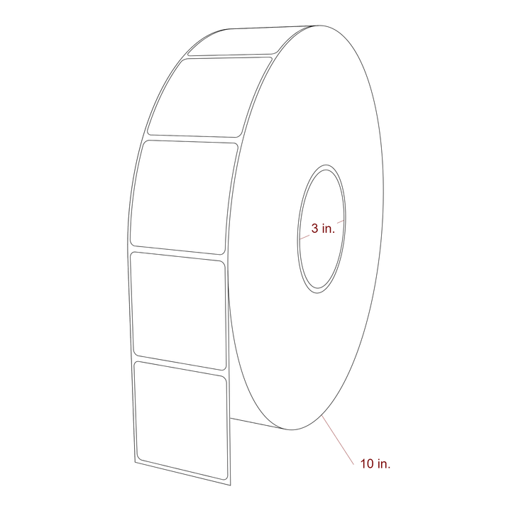 2.25 Inch x 2.25 Inch Rectangle Inkjet Label Roll - 3 Inch Core - 10 Inch Roll OD - 3D Perspective