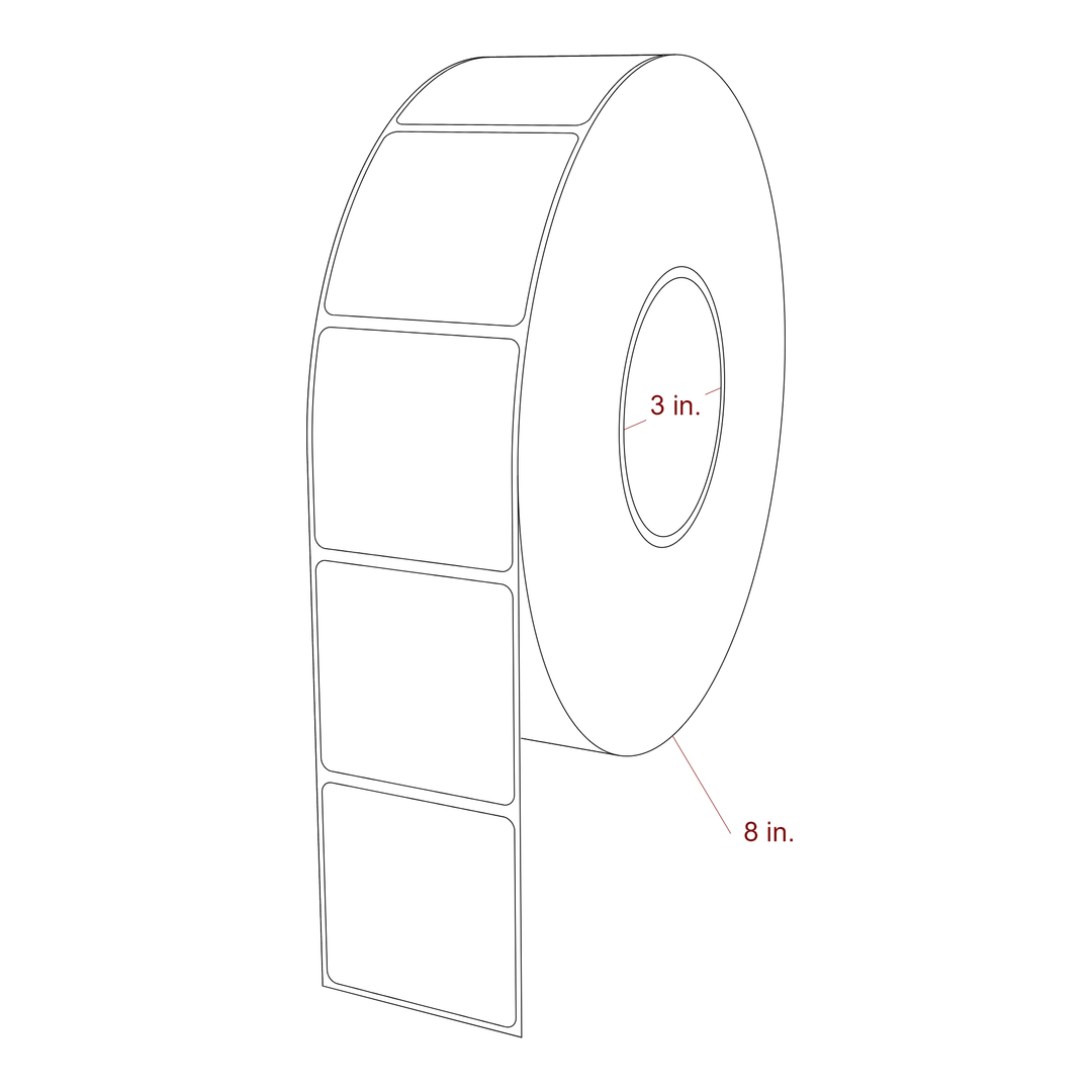 2.25 Inch x 2.25 Inch Rectangle Inkjet Label Roll - 3 Inch Core - 8 Inch Roll OD - 3D Perspective