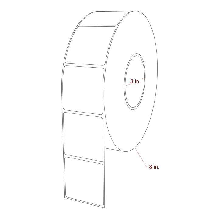 2.25 Inch x 2.25 Inch Rectangle Inkjet Label Roll - 3 Inch Core - 8 Inch Roll OD - 3D Perspective