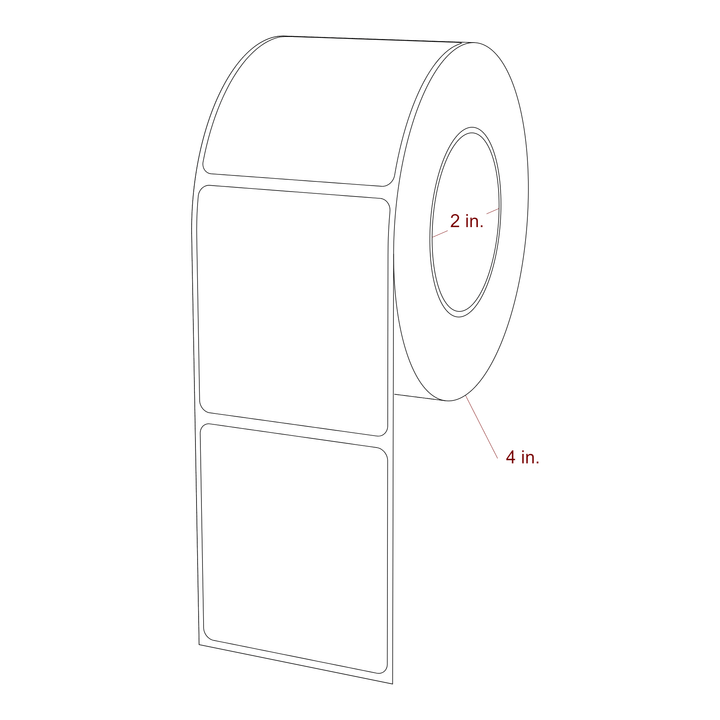 2.25 Inch x 2.5 Inch Rectangle Inkjet Label Roll - 2 Inch Core - 4 Inch Roll OD - 3D Perspective