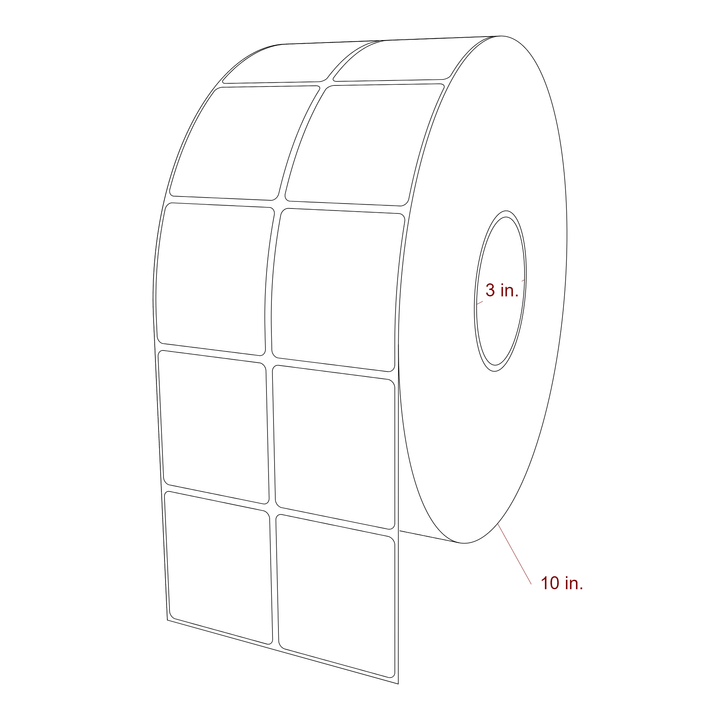 2.25 Inch x 2.5 Inch Rectangle Inkjet Label Roll - 3 Inch Core - 10 Inch Roll OD - 2Up - 3D Perspective