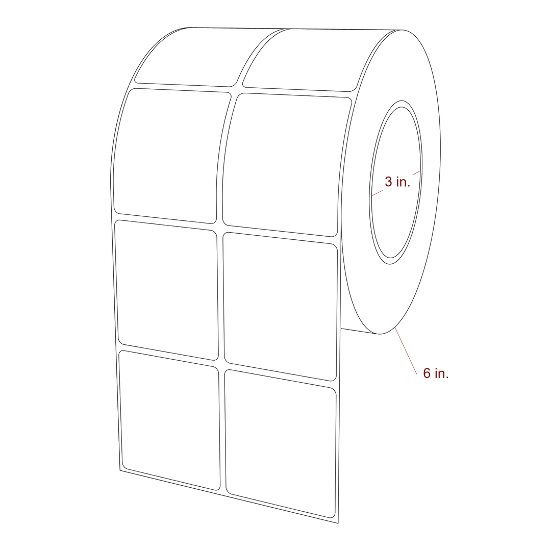 2.25 Inch x 2.5 Inch Rectangle Inkjet Label Roll - 3 Inch Core - 6 Inch Roll OD - 2Up - 3D Perspective