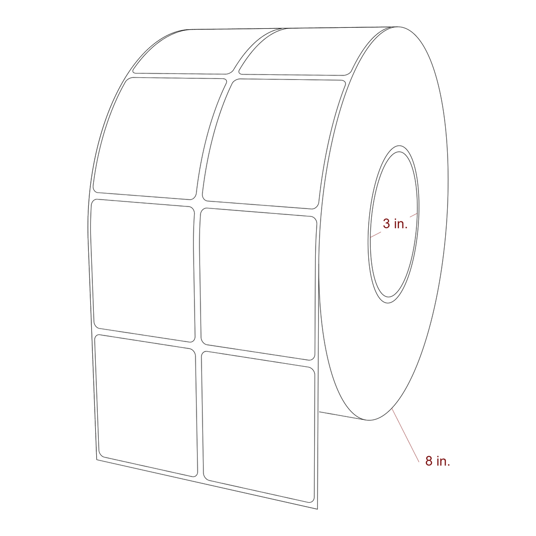 2.25 Inch x 2.5 Inch Rectangle Inkjet Label Roll - 3 Inch Core - 8 Inch Roll OD - 2Up - 3D Perspective