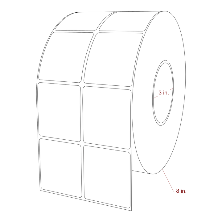 2.25 Inch x 2.5 Inch Rectangle Inkjet Label Roll - 3 Inch Core - 8 Inch Roll OD - 2Up - 3D Perspective