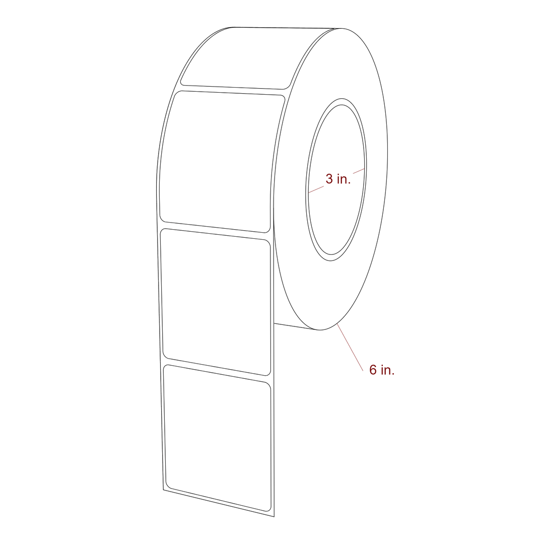 2.25 Inch x 2.5 Inch Rectangle Inkjet Label Roll - 3 Inch Core - 6 Inch Roll OD - 3D Perspective