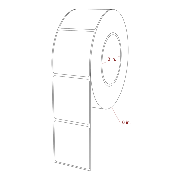 2.25 Inch x 2.5 Inch Rectangle Inkjet Label Roll - 3 Inch Core - 6 Inch Roll OD - 3D Perspective