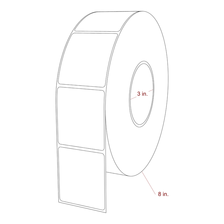 2.25 Inch x 2.5 Inch Rectangle Inkjet Label Roll - 3 Inch Core - 8 Inch Roll OD - 3D Perspective